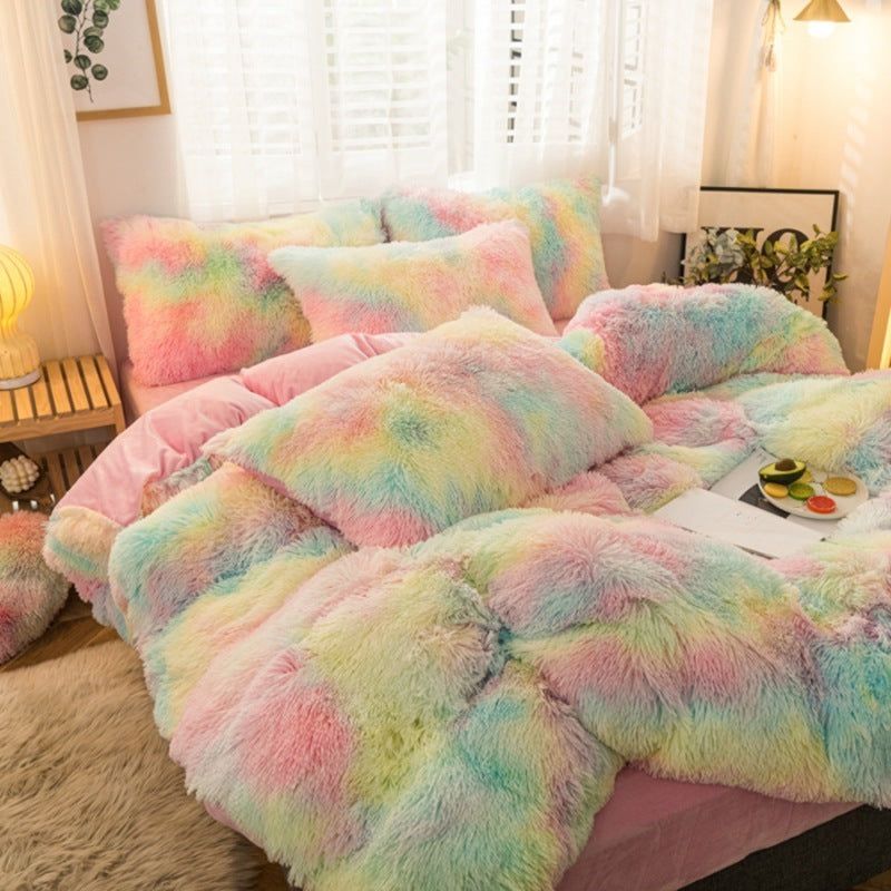 Luxury Velvet Duvet Cover Set-Soft, Plush Bedding for Ultimate Comfort Rainbow
