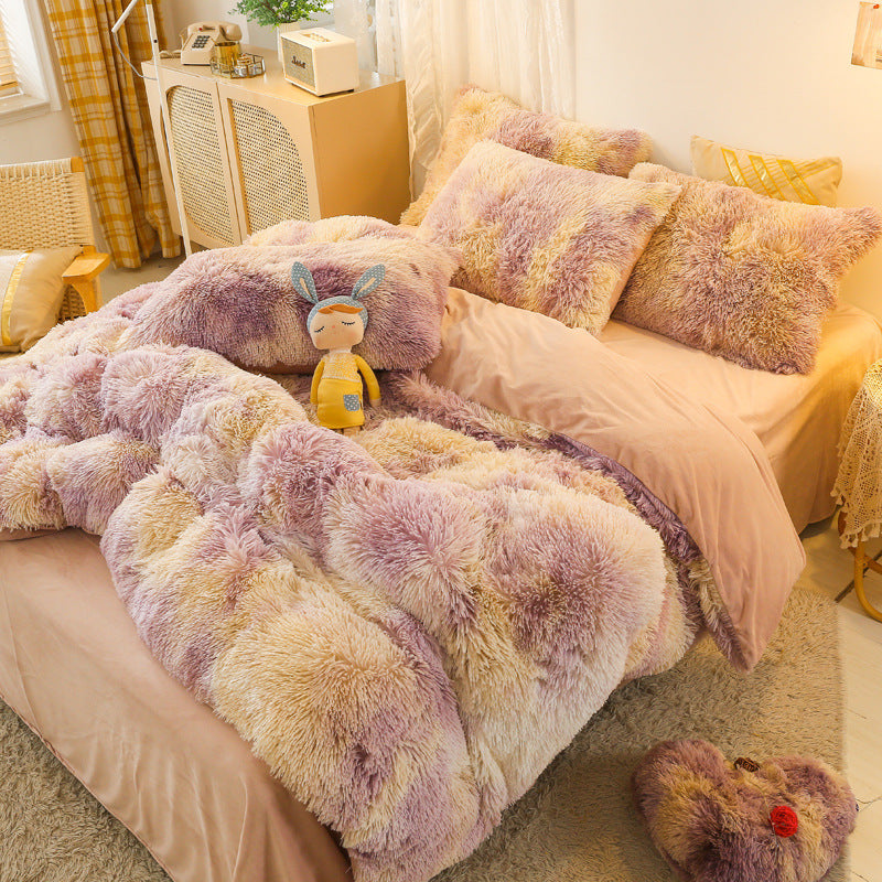 Luxury Velvet Duvet Cover Set-Soft, Plush Bedding for Ultimate Comfort Purple Peach